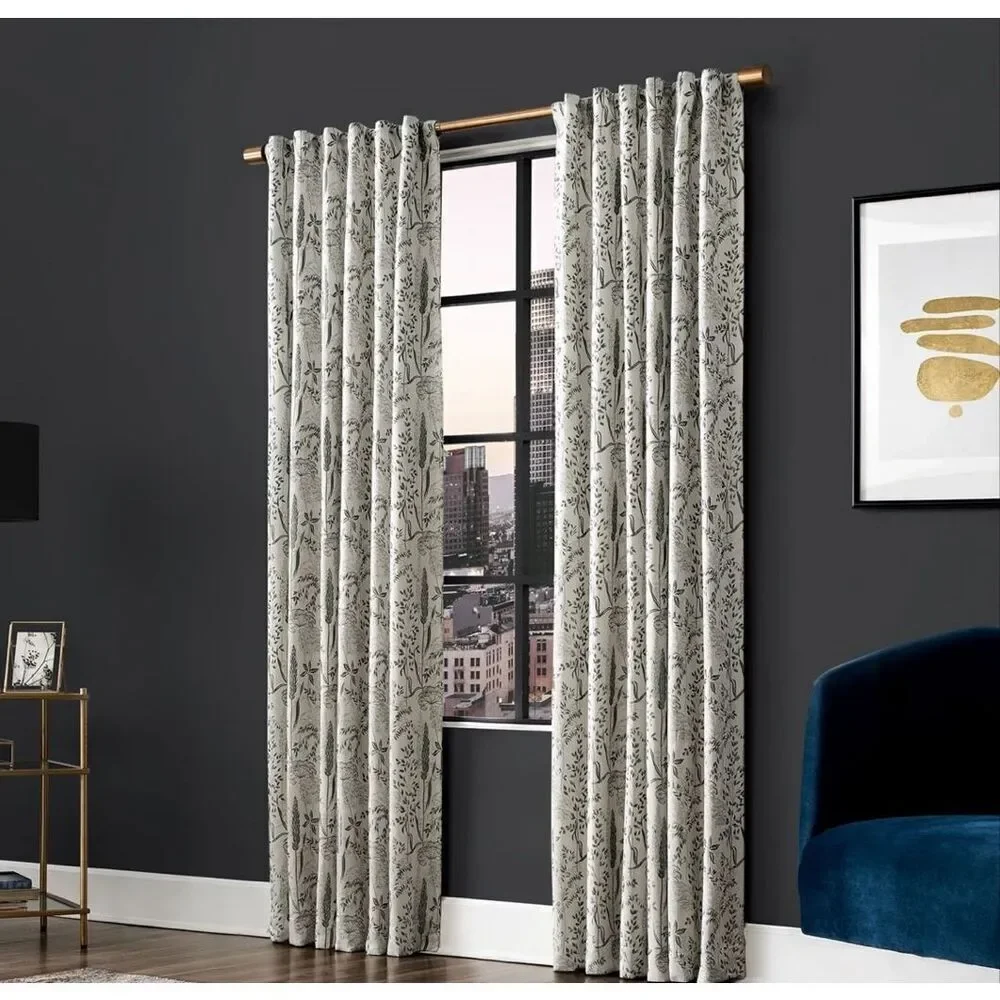 Scott Living Aubry Shimmering Floral 100% Blackout Back Tab Curtain Panel 96x51
